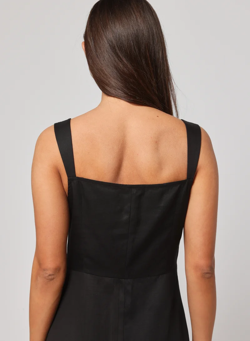 أشيتا فرنانديز Ashita Fernandes Husn dress for women – Midnight Black Linen Dress with Lace-Up Corset Bodice &amp; Tiered Ruffle Skirt