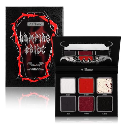 Afflano Red Black Eyeshadow Goth Makeup Palette Vampire Blood Red Halloween Makeup Palette Burgundy Dark Smokey Eye Shadow Palette Pigmented Smoky Eyes Black Red Eyeshadow Costume Clown SFX Makeup