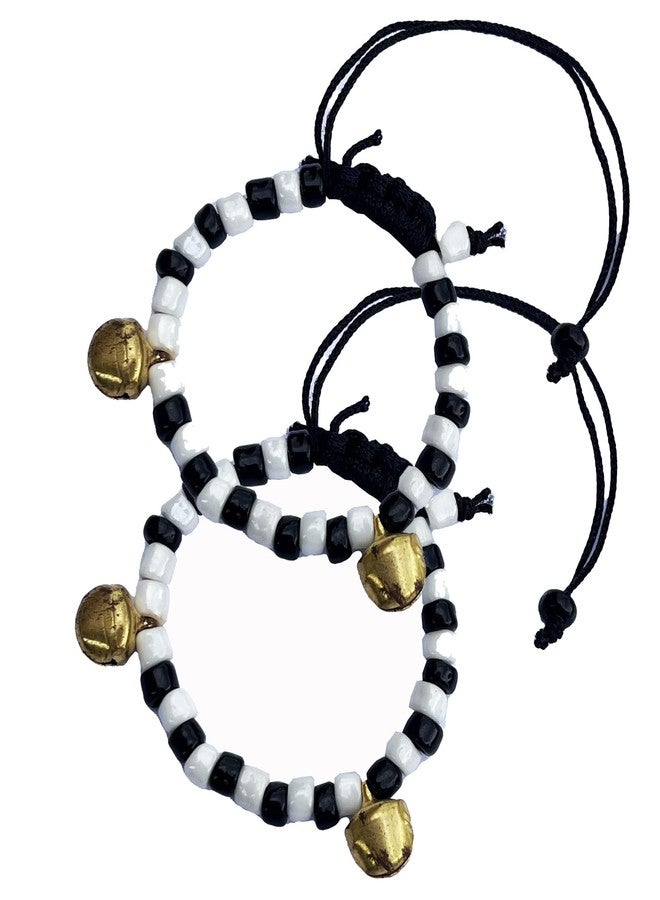Awadh Black and white Nazariya with Ghunhgru for Baby Girls & Baby Boys (Set of 2) - Adjustable Size Cotton Thread Black Nazar Bracelet for Hands & Foot for New Born Babies/Najariya - Image 1