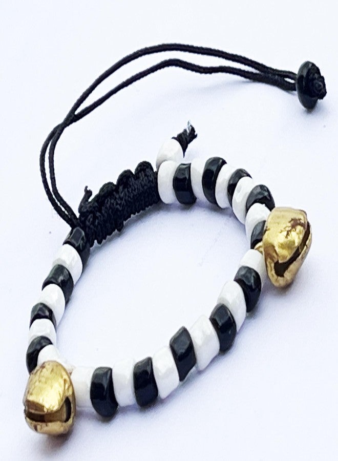 Awadh Black and white Nazariya with Ghunhgru for Baby Girls & Baby Boys (Set of 2) - Adjustable Size Cotton Thread Black Nazar Bracelet for Hands & Foot for New Born Babies/Najariya - Image 3