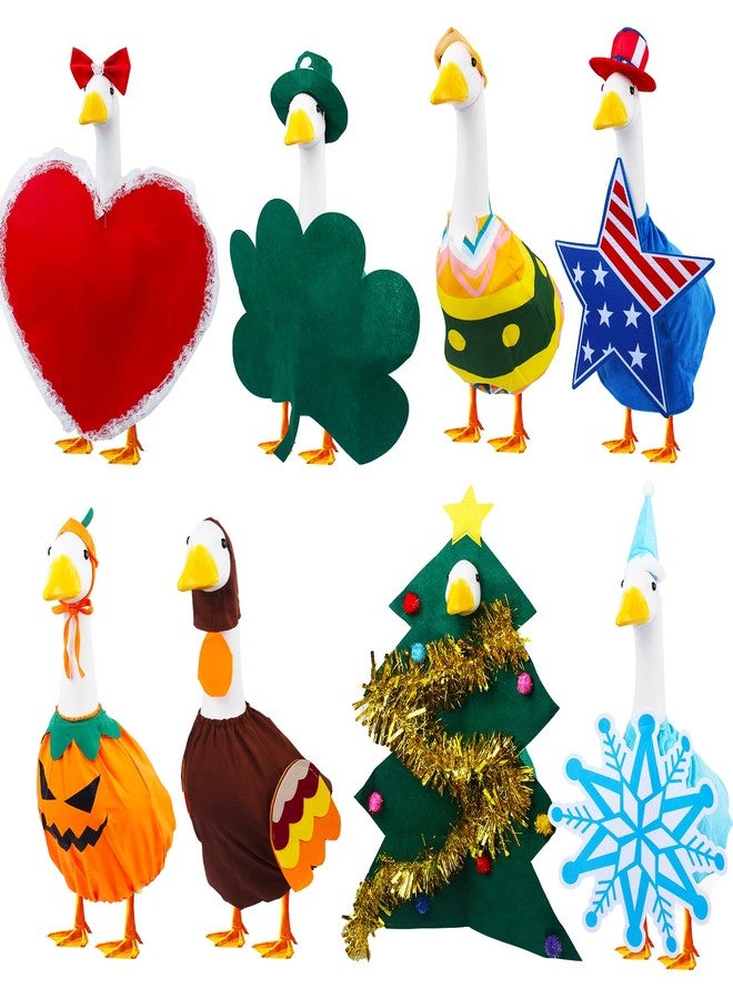CAMDUCK 8 Set Holiday Porch Goose Outfits All Seasons Goose Clothes 4th of July Halloween Lawn Goose Costume Seasonal Goose Clothing for Plastic Goose Cement Goose Statue Patio Yard Outdoor Decor - Image 1