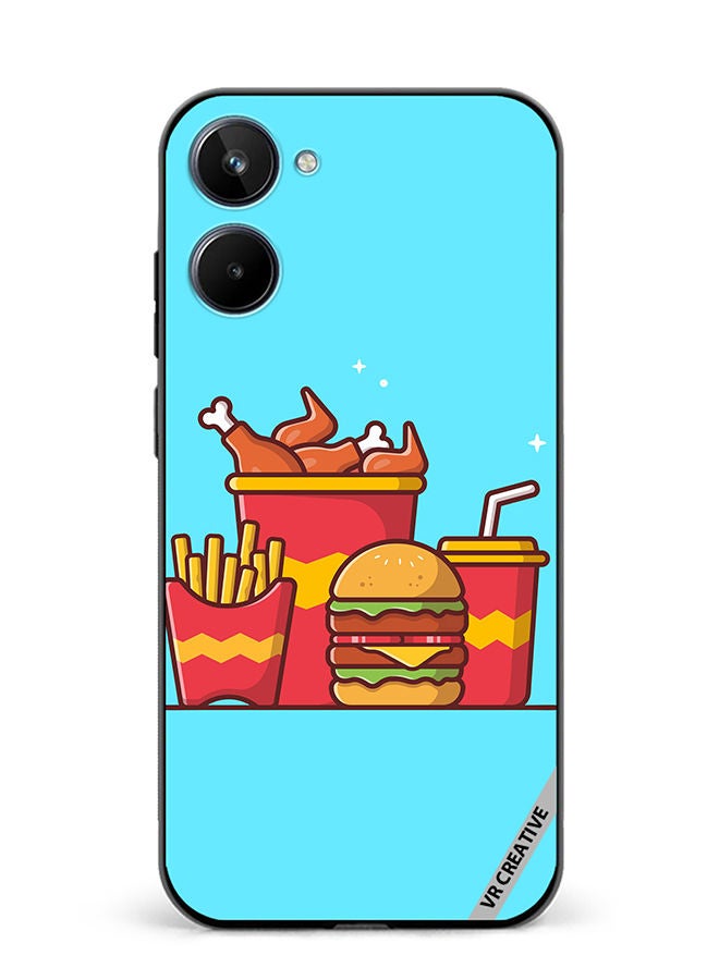 VR CREATIVE Protective Case Cover For Realme 10 Burger With Fried Chicken, French Fries And Soda Cartoon Design Multicolour - Image 1