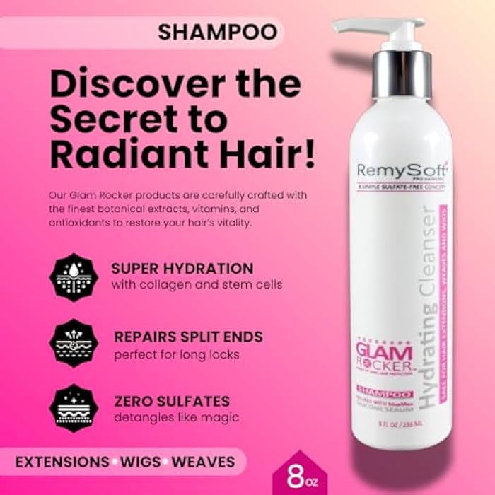RemySoft Glam Rocker Hydrating Cleanser & Recovery Cream Duo - Safe for Hair Extensions, Weaves and Wigs - Salon Formula Shampoo and Conditioner Combo - Gentle Sulfate-free Lather - Image 3