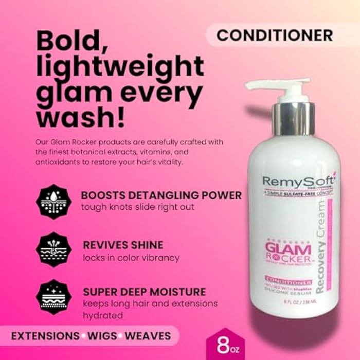 RemySoft Glam Rocker Hydrating Cleanser & Recovery Cream Duo - Safe for Hair Extensions, Weaves and Wigs - Salon Formula Shampoo and Conditioner Combo - Gentle Sulfate-free Lather - Image 5