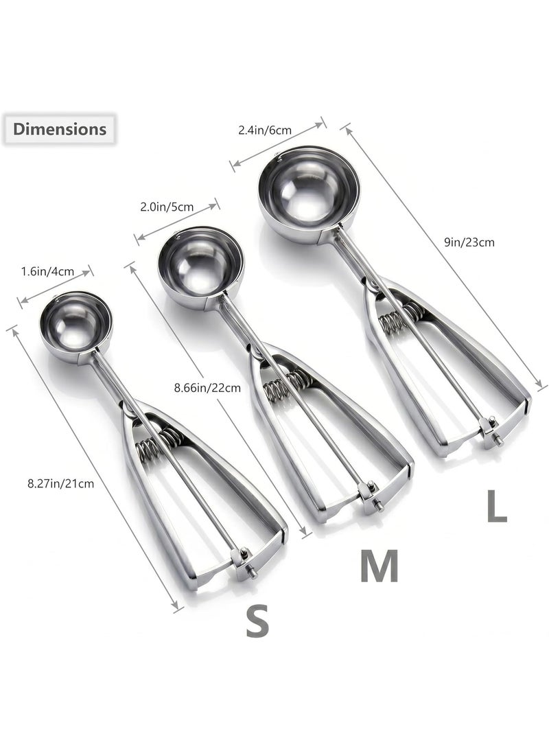 3Pcs Cookie Scoop Set, Stainless Steel Ice Cream Scooper with Trigger Release, Large/Medium/Small Cookie Scooper for Baking, Cookie Scoops for Baking Set of 3 with Cookie Dough Scoop - Image 2