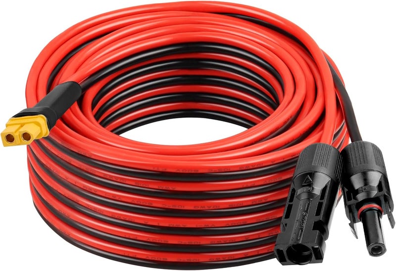 XRDS -RF كابل موصل الطاقة الشمسية XRDS -RF إلى XT60 بطول 35 قدمًا، كابل تمديد شمسي 10AWG إلى XT60 أنثى، كابل طاقة مصنّف 600 فولت للألواح الشمسية، البطاريات، محطات الطاقة – نقل تيار عالي ثقيل الواجب - Image 1