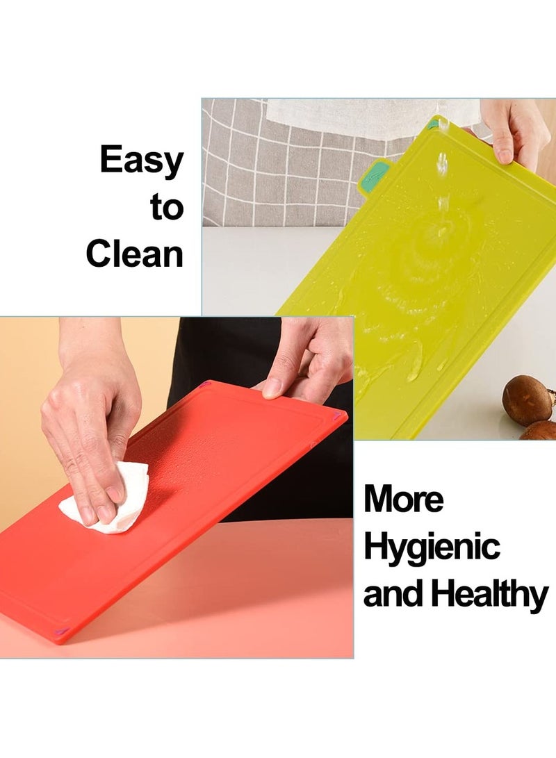 XiuWoo Cutting Boards 4pcs Chopping Board Kit with Drainage Holder Stand  Easy Gripped Handle Thick Color Marked Cutting Boards Non-slip Durable Kitchen Food Cutting Mats Set for Meat Fruit Vegetable Fish - Image 5
