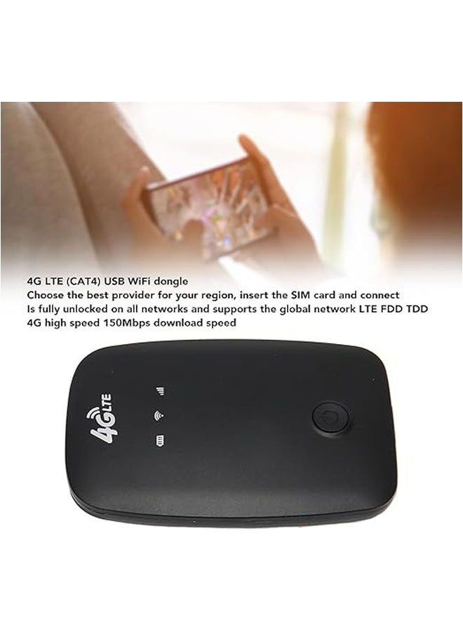 عام نقطة وصول واي فاي محمولة، تدعم سرعة تصل إلى 150 Mbps، بحجم مدمج مع مؤشر LED أسود، جهاز توجيه 4G محمول ومستقر مزود بفتحة شريحة SIM، مناسب للسفر. - Image 4