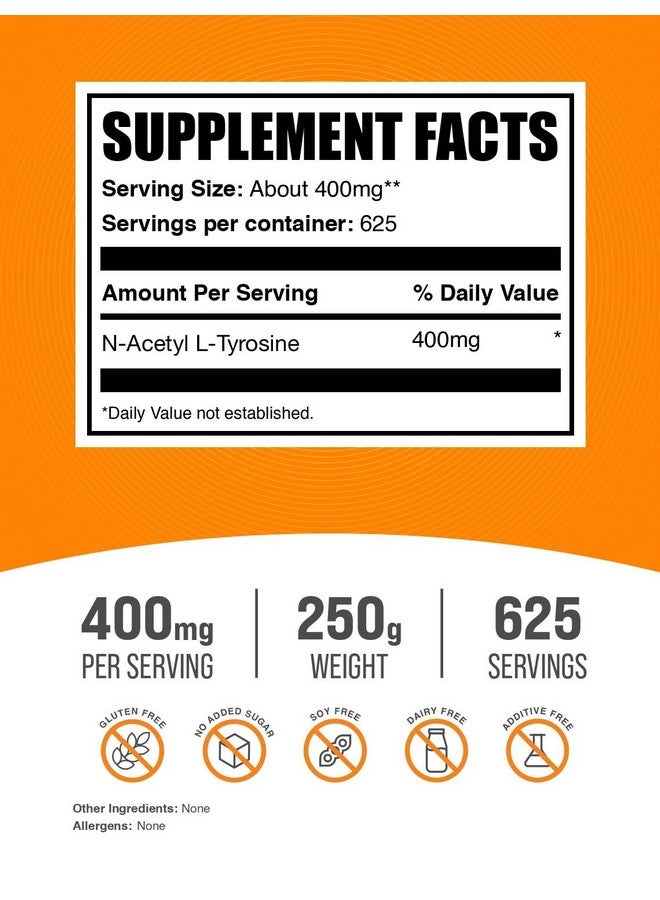 BulkSupplements.com N-Acetyl L-Tyrosine Powder -Tyrosine Supplement, NALT Powder, Amino Acid Supplement - Unflavored & Gluten Free, 400mg per Serving, 250g (8.8 oz) (Pack of 1) - Image 2