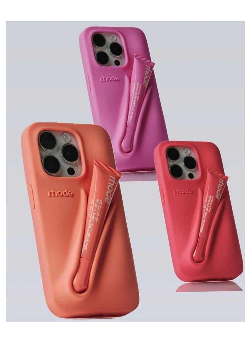 rhode Lip Gloss Phone Case with Lip Tint, For iPhone Case Liquid Silicone Camera Protection Lipstick Lip Glaze Phone Case for iPhone 14 Pro Max (Rose) - Image 2
