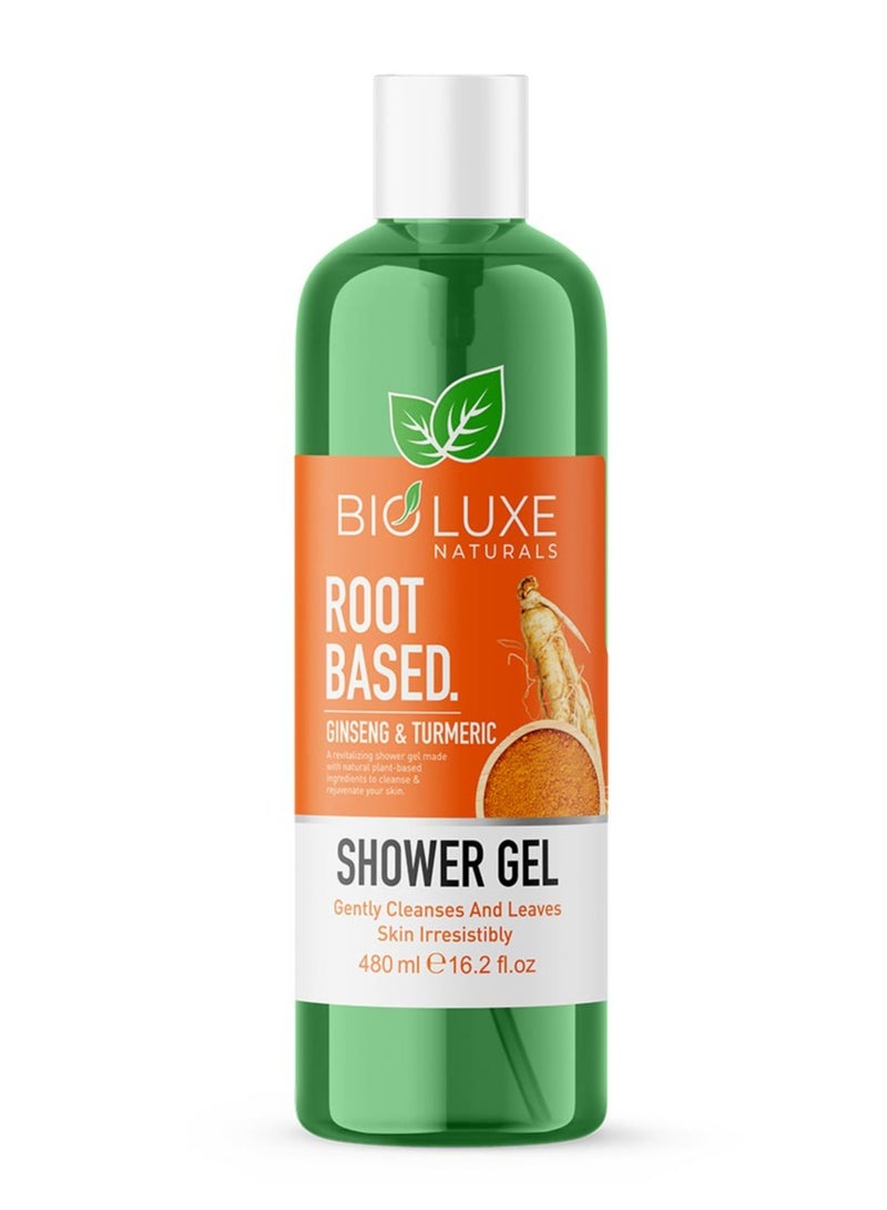 Bioluxe Naturals Root Based Shower Gel 480ml, Ginseng & Turmeric, Gently Cleanses and Leaves Skin Irresistibly Softn