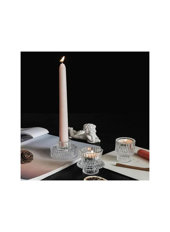 The Bros Glass Candle Holder Set of 3, Tapered Glass Candle Holder, Candle Holder for Table Toppers, for Table Centrepieces, Wedding Decorations and Dinner Party Candle Holder, Clear - Image 4