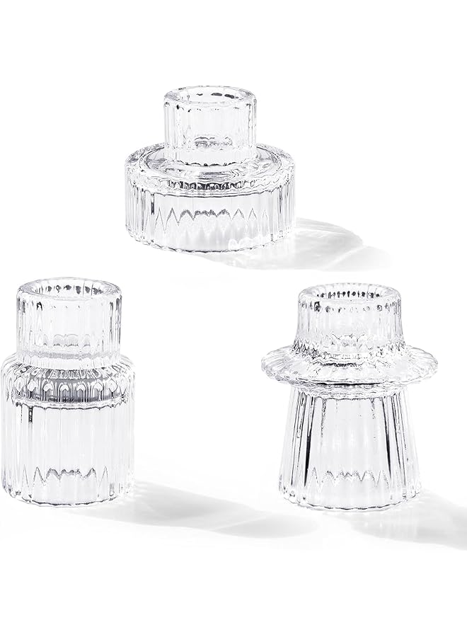 The Bros Glass Candle Holder Set of 3, Tapered Glass Candle Holder, Candle Holder for Table Toppers, for Table Centrepieces, Wedding Decorations and Dinner Party Candle Holder, Clear - Image 1