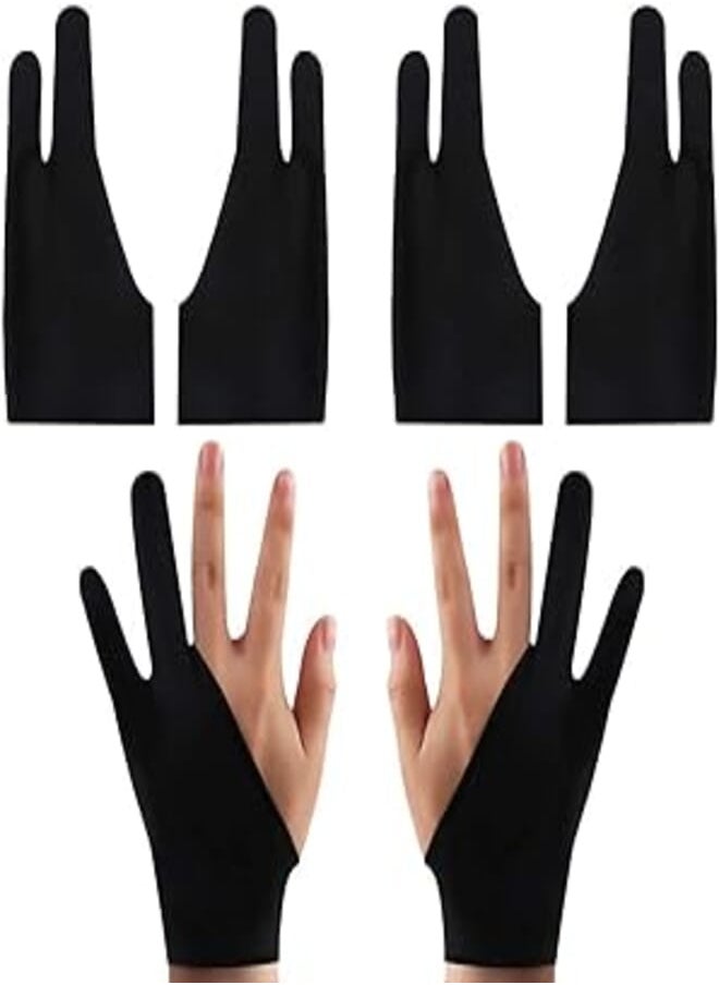 Nifocc Nifocc 4 Pcs Artist Gloves Graphic Drawing Glove 2-Fingers Glove for Tablet Pad Monitor Painting Paper Sketching Suitable for Left and Right Hand 6.89 x 2.95 inch Black 