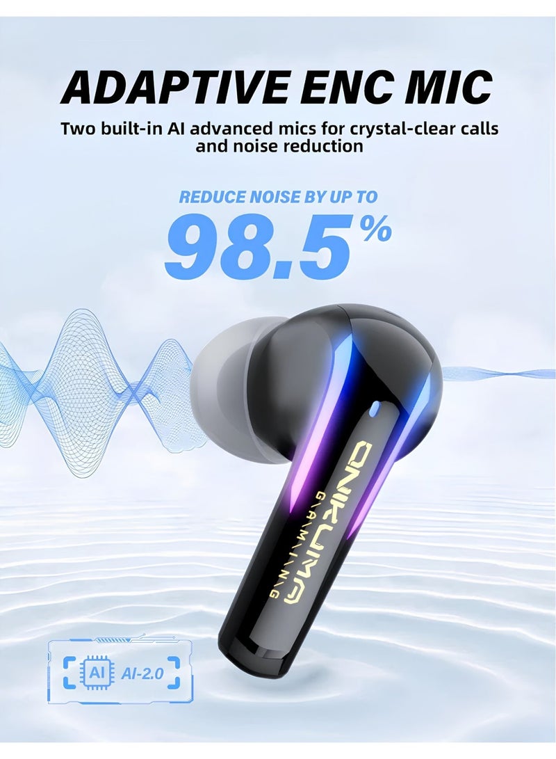 onikuma Wireless Gaming Earbuds with 2.4GHz USB-C Dongle, 20ms Ultra Low Latency, Bluetooth 5.3 Dual Mode, 13mm Drivers, ENC Noise Cancelling Mics, IPX4, RGB, Compatible with PS5 PC Nintendo Switch VR Phone – White - Image 4