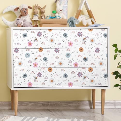 CHIHUT Boho Rainbow Peel and Stick Wallpaper Watercolor Cute Flowers Stars Rainbow Contact Paper Kids Self Adhesive Removable Wallpaper Flowers Wall Decals for Girls Bedroom Cabinets Walls 17.7”x100” - Image 5
