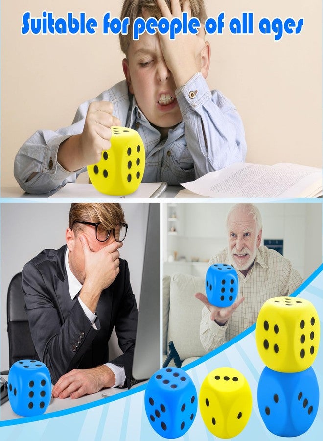Zomiboo 2 Pcs Large Foam Dice for Classroom Stress Balls Soft Jumbo 6 Sided Giant Dice Educational Learning Squeeze Anxiety Relieve Toy Gifts for Adults Kids Board Game(Blue, Yellow, 3.93 Inch) - Image 4