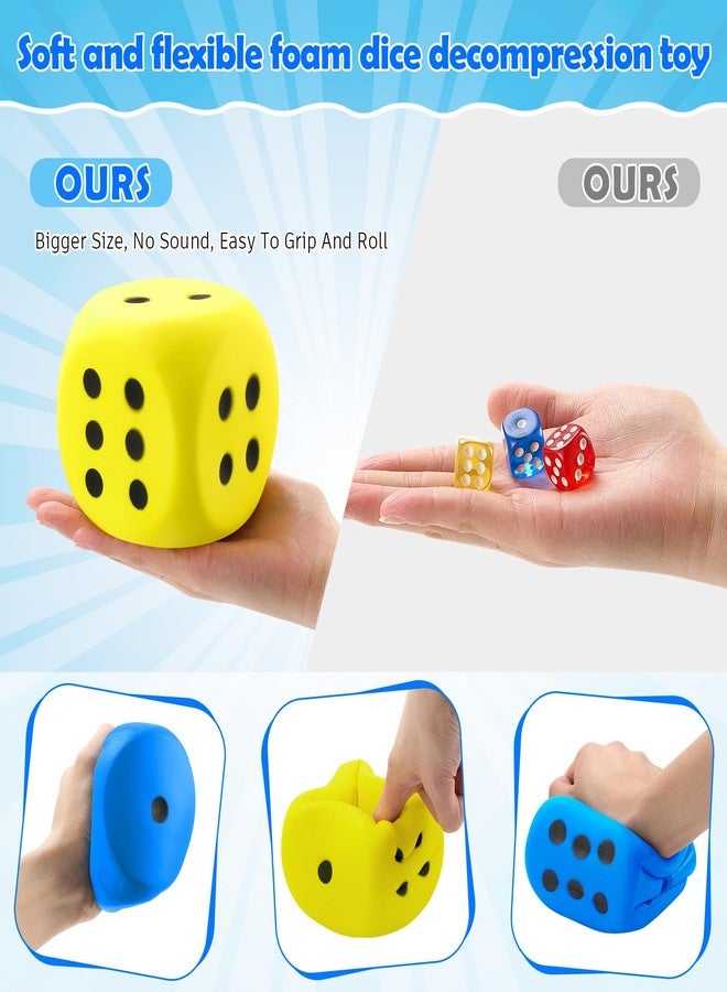 Zomiboo 2 Pcs Large Foam Dice for Classroom Stress Balls Soft Jumbo 6 Sided Giant Dice Educational Learning Squeeze Anxiety Relieve Toy Gifts for Adults Kids Board Game(Blue, Yellow, 3.93 Inch) - Image 2