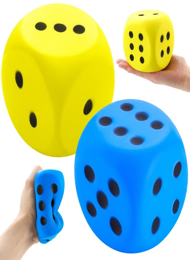 Zomiboo 2 Pcs Large Foam Dice for Classroom Stress Balls Soft Jumbo 6 Sided Giant Dice Educational Learning Squeeze Anxiety Relieve Toy Gifts for Adults Kids Board Game(Blue, Yellow, 3.93 Inch) - Image 1
