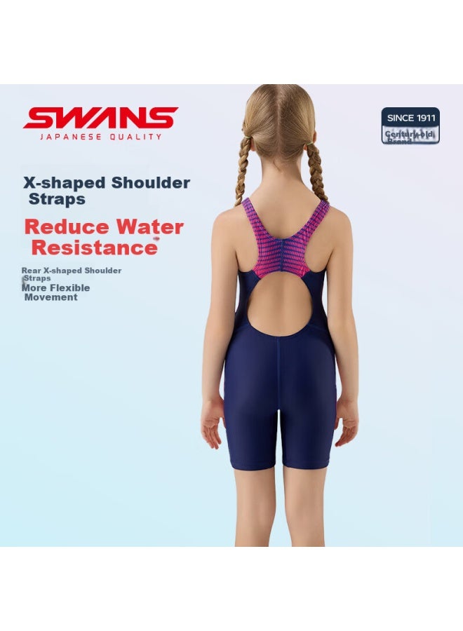 Speed Vision Suanshi Swans Children's Swimsuit, One-piece Professional Training Swimwear For Girls, Quick-drying Chlorine-resistant, Girl's 239 Navy Blue 130 - Image 2