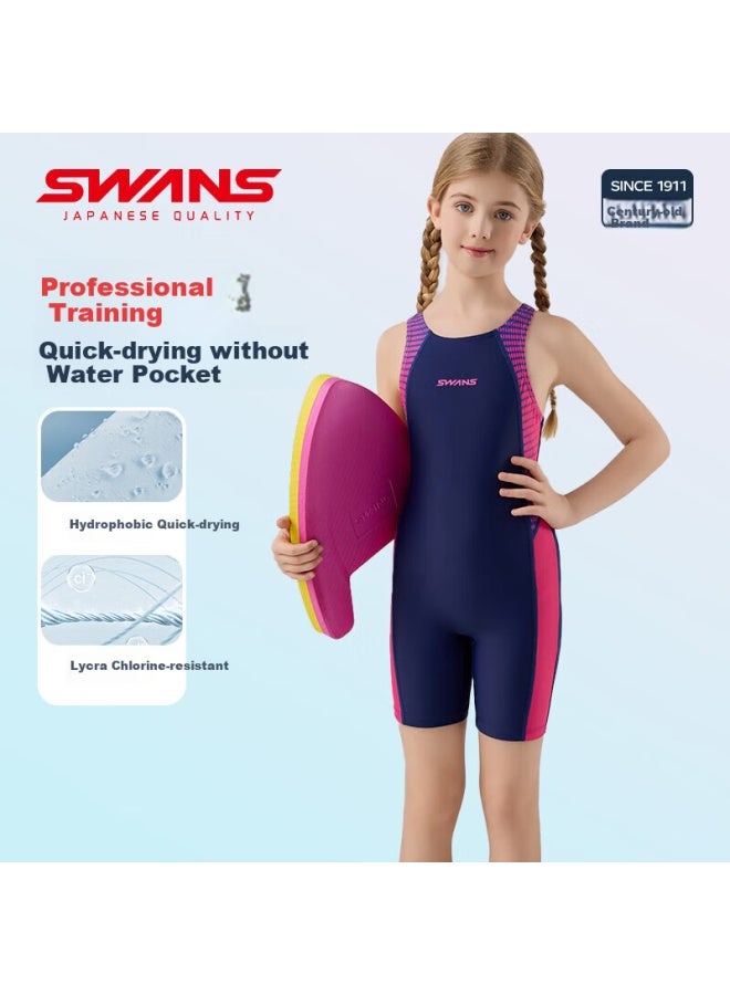 Speed Vision Suanshi Swans Children's Swimsuit, One-piece Professional Training Swimwear For Girls, Quick-drying Chlorine-resistant, Girl's 239 Navy Blue 130 - Image 1