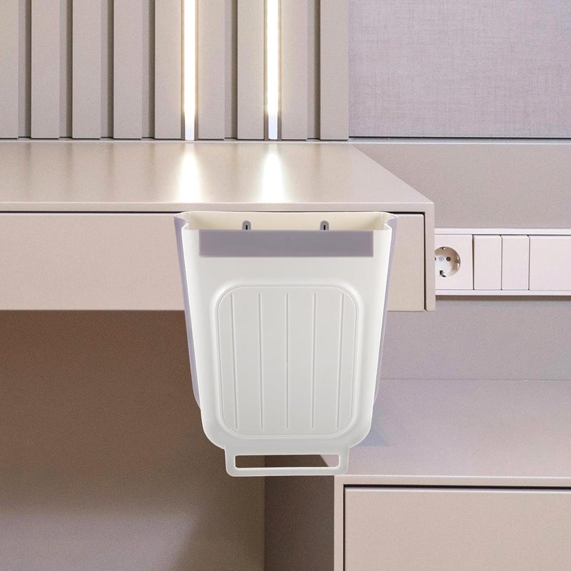 Folding Hanging Trash Can 11l Large Gray-White Foldable Kitchen Waste Bin Under Cabinet Compost Basket for Cupboard Storage - Image 5