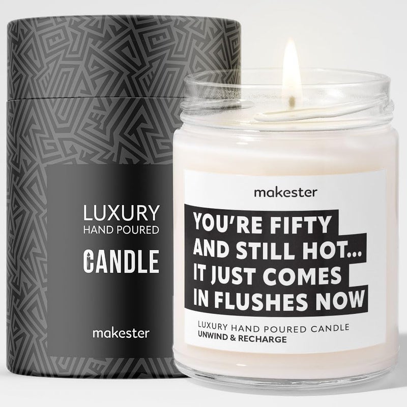 Makester 50th Birthday Gifts - Luxury Soy Wax Candle - Vanilla, Jasmine, Sugared Almond - Makester - Image 1