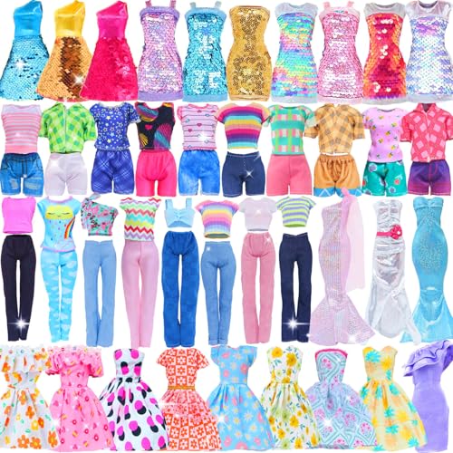 BJDBUS 11 Sets Doll Clothes 3 Sequins Dresses 4 Fashion Dresses and Floral Short Skirt 4 Casual Outfits Tops and Pants for 115 inch Girl Doll Clothing - Image 1