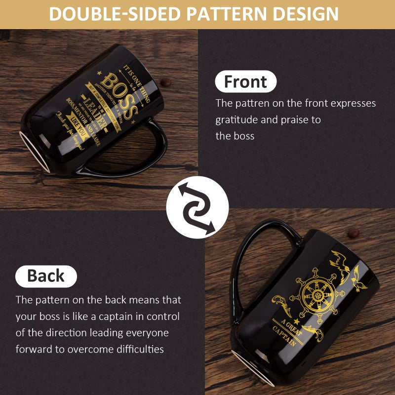 Doublewhale Boss Gifts - Best Bosses Day Gifts for Men Women - Funny Office Appreciation Gift for Boss Lady, Manager, Leader Female Male Birthday, Large 18 Oz Metal Glaze Ceramic Mug with Cards, Gorgeous Gift Box - Image 2