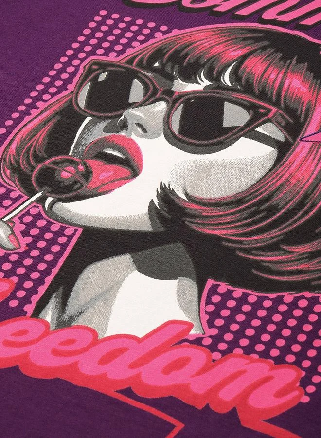 ديلينجر تيشيرت نسائي مطبوع كبير الحجم