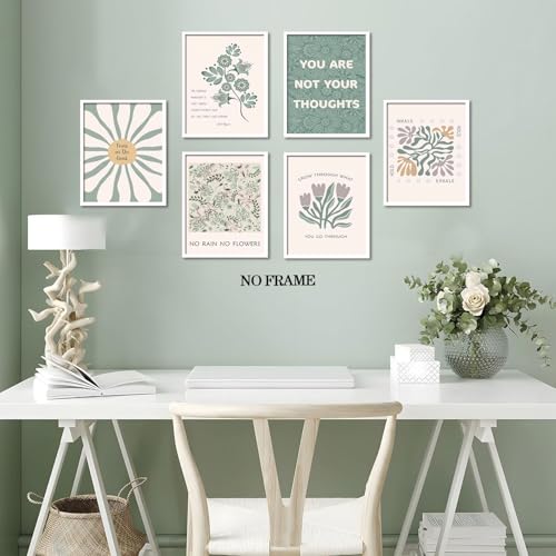 Hwetui Sage Green Floral Canvas Wall Art Poster Set of 6 Motivational Mental Health Pictures Wall Decor Inspirational Quotes Botanical Paintings Prints for Therapy Office Living Room Home 8x10in Unframed - Image 3
