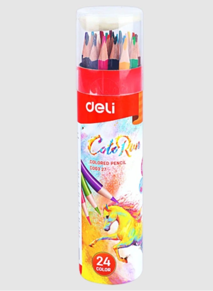 Deli Wooden Colored Pencils with Sharpener in Tube , Art Supplies for Drawing , Sketching , Coloring , Pack of 24 PCS - Image 1
