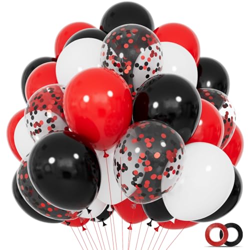 KUULBELA 68Pcs Red Black White Latex Balloons 12 Inch with Black Red Confetti Balloons for Birthday, Wedding, Baby Shower, Graduation Poker Card Party. - Image 1