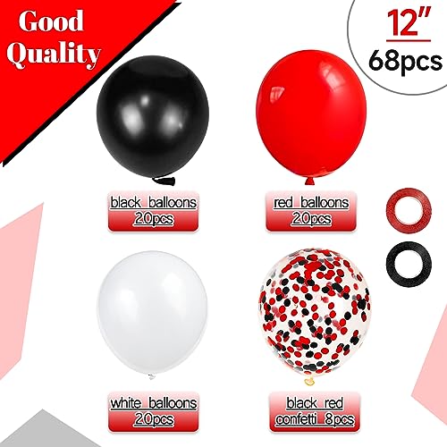 KUULBELA 68Pcs Red Black White Latex Balloons 12 Inch with Black Red Confetti Balloons for Birthday, Wedding, Baby Shower, Graduation Poker Card Party. - Image 2