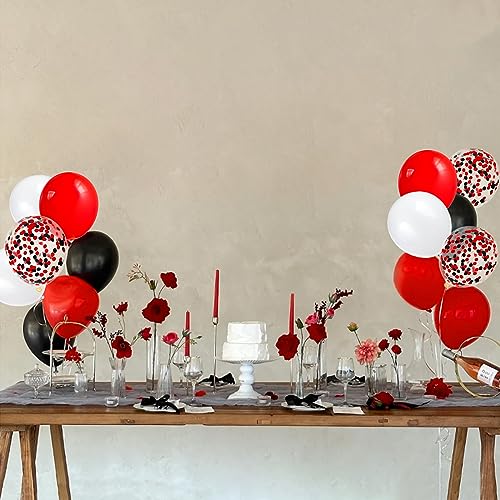KUULBELA 68Pcs Red Black White Latex Balloons 12 Inch with Black Red Confetti Balloons for Birthday, Wedding, Baby Shower, Graduation Poker Card Party. - Image 5