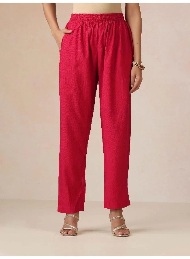 trueBrowns trueBrowns Red Embroidered Straight Kurta Pant Dupatta Set