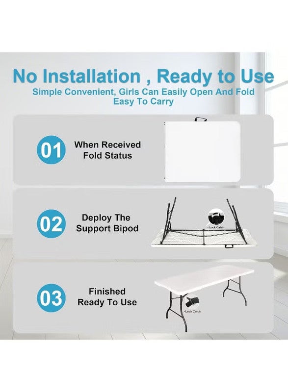DEXO طاولة تريستيل قابلة للطي في الهواء الطلق 1.8م – طاولة نزهة وتخييم قابلة للطي من HDPE قوية مع مقبض حمل، طاولة شواء محمولة وفعاليات (180×75×75سم، بيضاء) - Image 4