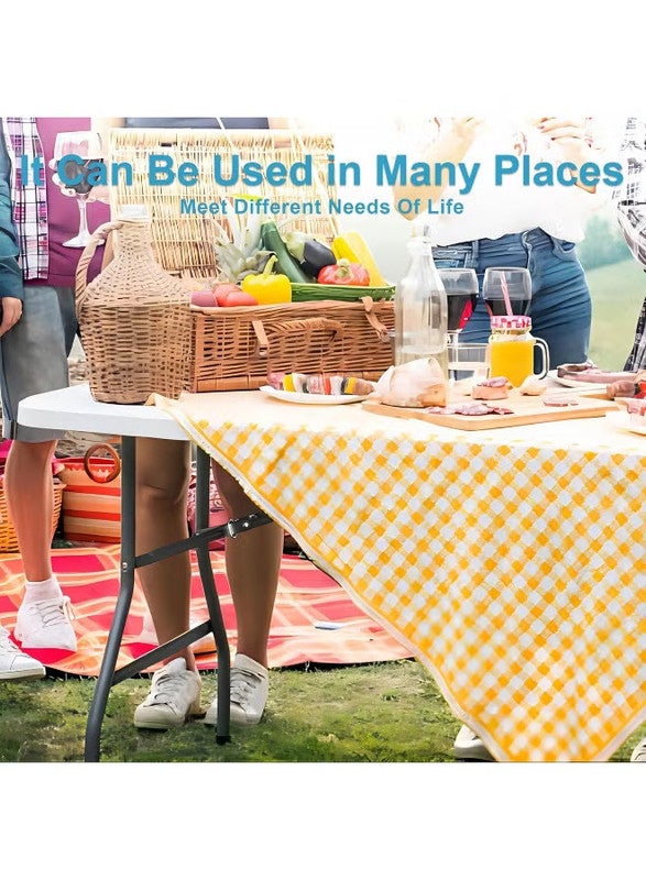 DEXO طاولة تريستيل قابلة للطي في الهواء الطلق 1.8م – طاولة نزهة وتخييم قابلة للطي من HDPE قوية مع مقبض حمل، طاولة شواء محمولة وفعاليات (180×75×75سم، بيضاء) - Image 3