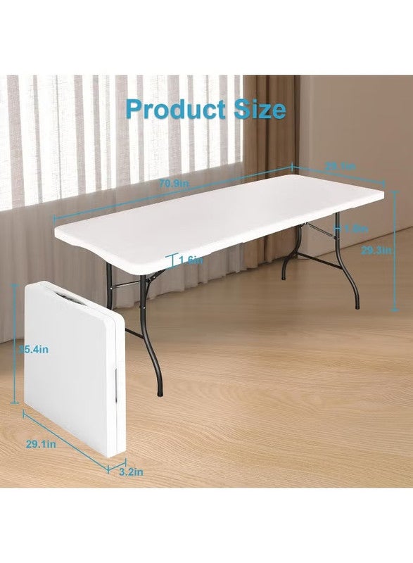 DEXO طاولة تريستيل قابلة للطي في الهواء الطلق 1.8م – طاولة نزهة وتخييم قابلة للطي من HDPE قوية مع مقبض حمل، طاولة شواء محمولة وفعاليات (180×75×75سم، بيضاء) - Image 2