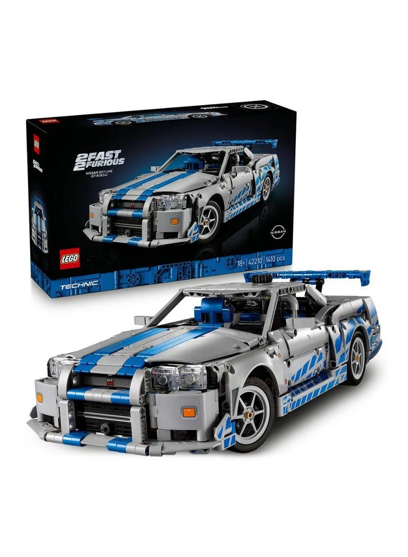 LEGO Technic 2 Fast 2 Furious Nissan Skyline GT-R (R34) Car Model Kit, Buildable Vehicle 42210 - 1410 Pieces - Image 1