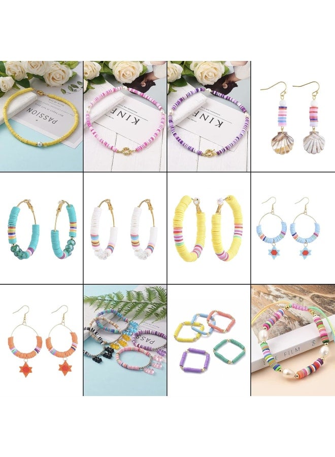3420pcs 8mm Soft Polymer Clay Heishi Beads Disc Flat Round Spacer Beads Kit with Shell Pendants Elastic String Container Box Jump Ring for DIY Bracelets Necklace Jewelry Making - Image 3