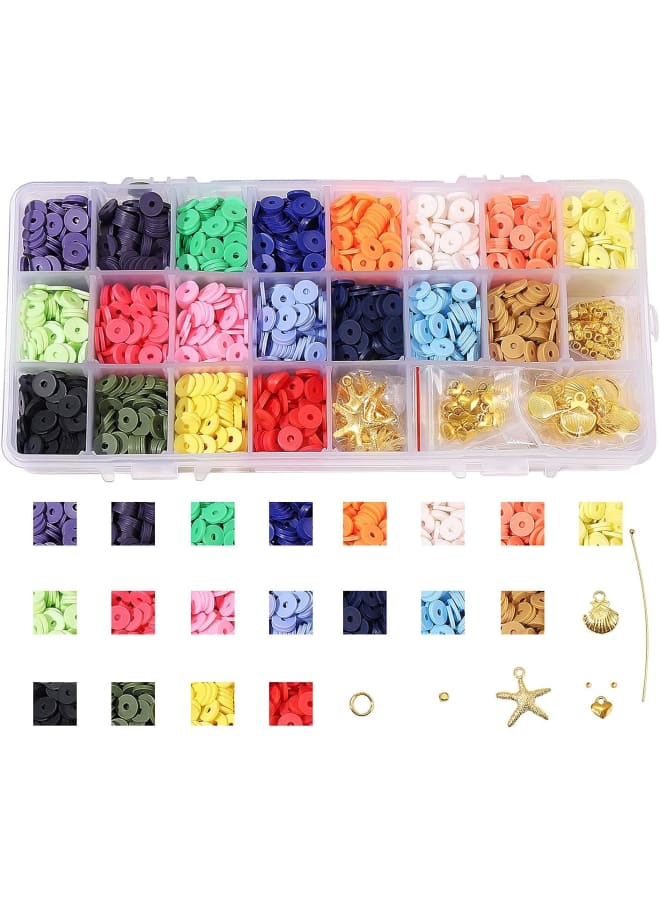3420pcs 8mm Soft Polymer Clay Heishi Beads Disc Flat Round Spacer Beads Kit with Shell Pendants Elastic String Container Box Jump Ring for DIY Bracelets Necklace Jewelry Making - Image 1