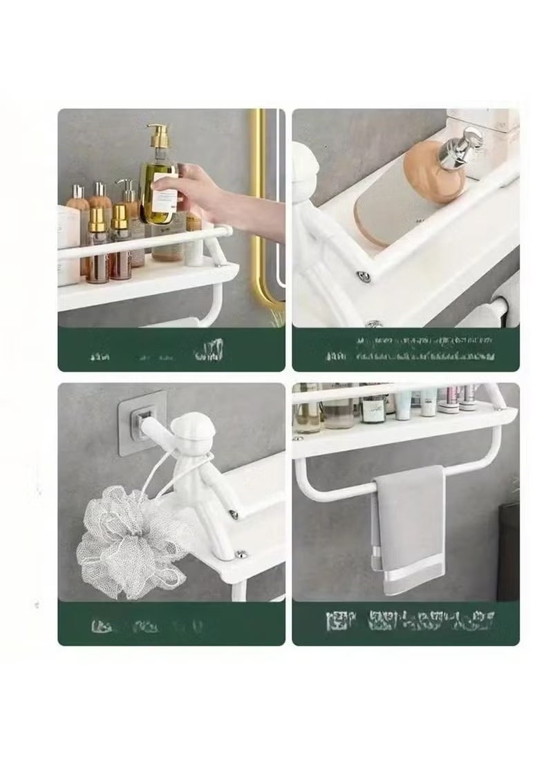 Arabest Multifunctional Stainless Steel Wall Mounted Storage Rack with Towel Bar, No-Drill Adhesive Shelf Organizer for Cosmetics, Kitchenware, and Dorm Essentials (White)  - Image 3