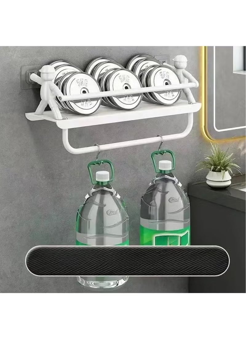 Arabest Multifunctional Stainless Steel Wall Mounted Storage Rack with Towel Bar, No-Drill Adhesive Shelf Organizer for Cosmetics, Kitchenware, and Dorm Essentials (White)  - Image 4
