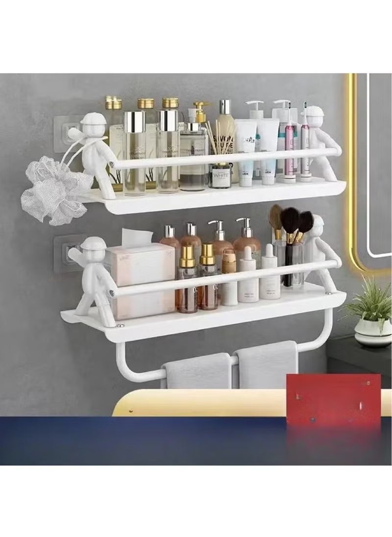 Arabest Multifunctional Stainless Steel Wall Mounted Storage Rack with Towel Bar, No-Drill Adhesive Shelf Organizer for Cosmetics, Kitchenware, and Dorm Essentials (White)  - Image 5