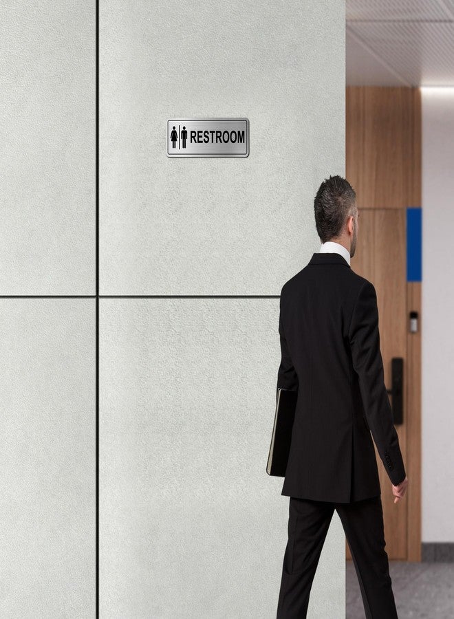 Frohllia Restroom Sign - (2 Pack) Metal Restroom Signs for Business with Strong Self-Adhesive, Bathroom Signs for Home Door or Wall, Ideal Unisex Bathroom Sign for Women and Men, Easy to Install (9"x3" Unisex) - Image 4