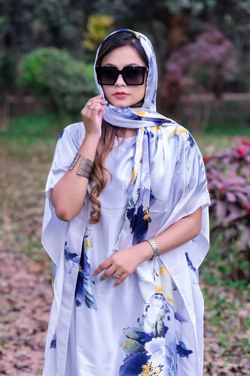 Abaya Muslim Summer Long Dress African Muslim 2024 Spring Summer Sun Protection Shawl plus size Two-piece Set White ink
