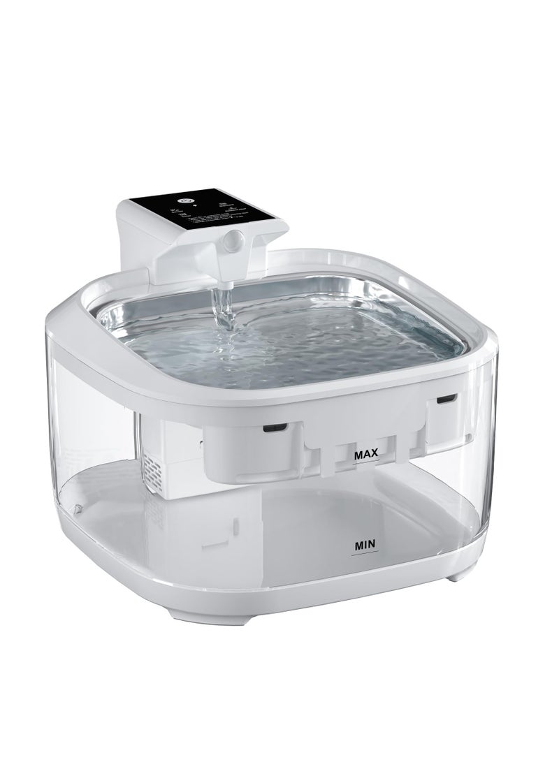Cat Water Fountain Battery Operated, 152oz/4.5L Cat Fountain for Drinking, Wireless Automatic Pet Water Fountain with Stainless Steel Basin, Ultra Silent Cat Fountain Filter for Cats,White