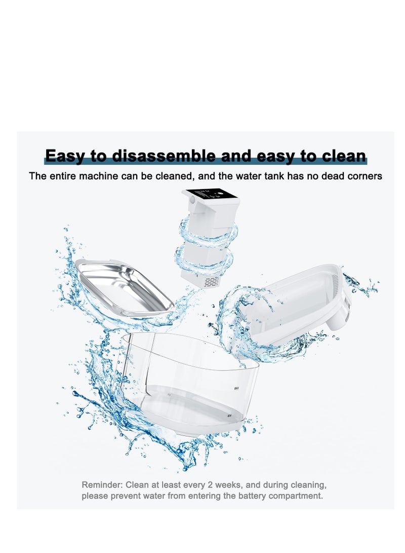 Cat Water Fountain Battery Operated, 152oz/4.5L Cat Fountain for Drinking, Wireless Automatic Pet Water Fountain with Stainless Steel Basin, Ultra Silent Cat Fountain Filter for Cats,White