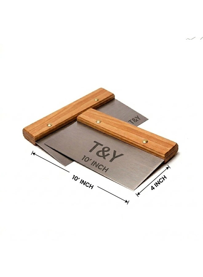 T&Y 2 Piese Stainless Steel Putty Scraper with Wooden Handle | Durable Paint Scraper for Wall Putty, Plaster, Wallpaper Removal & Rust Cleaning | Professional DIY & Construction Tool (10 Inch)